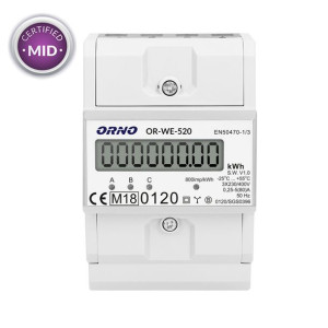 3-fazowy licznik energii elektrycznej, 80A, MID, 3 moduły, DIN TH-35mm