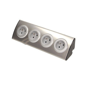 Gniazdo meblowe kuchenne 4x2P+Z, montaż na rzepy, INOX