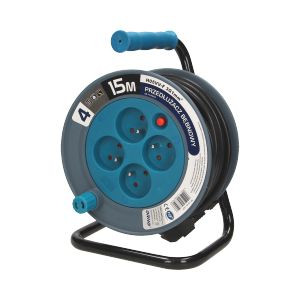 Przedłużacz bębnowy MINI, 4 gniazda 2P+Z, metalowy stojak, polwinit H05VV-F