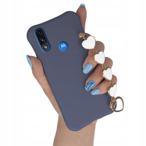 Etui Mat Granatowy Do MOTOROLA E7I Łańcuszek Serca