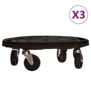 Podstawki pod donicę, z kółkami, 3 szt., 40 cm, czarne, 275 kg