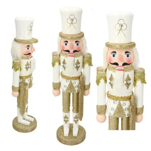 Dziadek Do Orzechów Duża Drewniana Figurka Biało Złota 30cm
