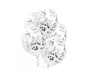 Balon Lateksowy 30cm Z Konfetti Srebrnym 6szt