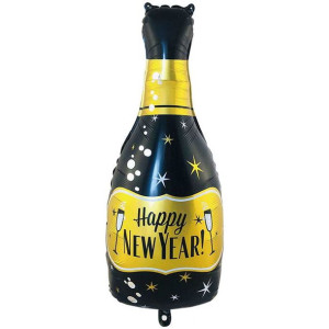 Balon Szampan Happy New Year! 49x98cm Czarny