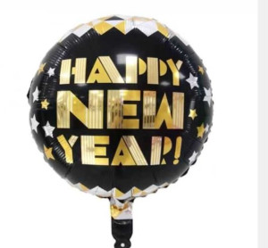 Balon 18" Happy New Year Czarno Złoty
