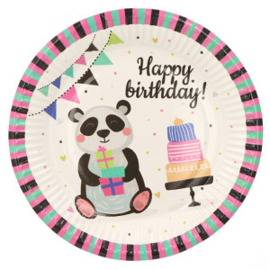 Talerzyki Happy Birthday Panda 6szt 18cm