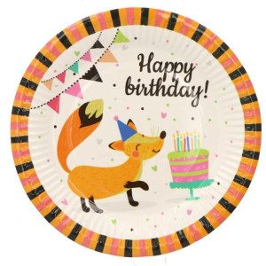 Talerzyki Happy Birthday Lisek 6szt 18cm
