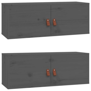 Szafki ścienne, 2 szt., szare, 80x30x30 cm, lite drewno sosnowe