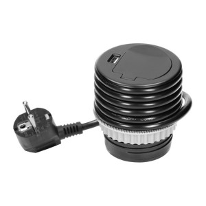 Gniazdo meblowe ?6cm wpuszczane w blat z pokrywką, ładowarką USB i przewode