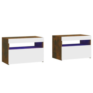 Szafki nocne z LED, 2 szt., przydymiony dąb, 60x35x40 cm
