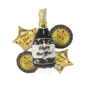 Sylwester Balony Zestaw Happy New Year Szampan 5szt