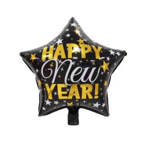 Balon 18" Happy New Year Gwiazda Czarna
