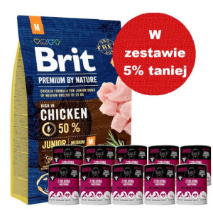 BRIT Premium By Nature Junior M 3kg + Mr.BIG Junior kawałki w sosie z cielę