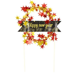 Dekoracja Topper Happy New Year Złoto Czerwona