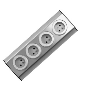 Gniazda meblowe, kuchenne montowane na rzepy  4x2P+Z INOX,