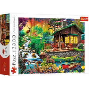 Puzzle 3000 elementów - Chatka w lesie - Trefl