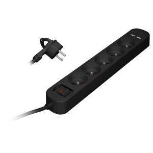 Listwa przeciwprzepięciowa, 5 gniazd 2P+Z, kabel 1,5m, z wyłącznikiem podśw