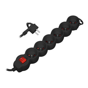 Przedłużacz 6-krotny 2P+Z, z wyłącznikiem, 1,5m H05VV-F 3x1,0mm2, Imax 10A,