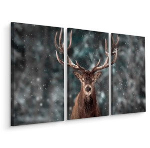 Obraz Tryptyk JELEŃ w Lesie Krajobraz Natura Dekoracja 3D 120x80