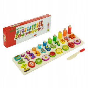Drewniany sorter edukacyjny + owoce prezent