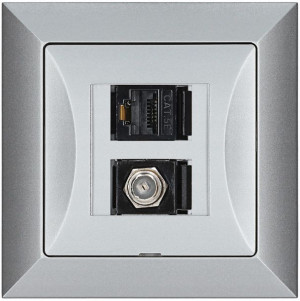 Gniazdo antenowe typu F + RJ45 OPAL srebrny