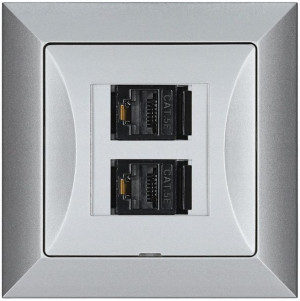 Gniazdo internetowe 2 x LAN RJ45 OPAL srebrny