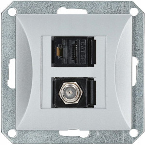 Gniazdo moduł antenowe typu F + RJ45 OPAL srebrny