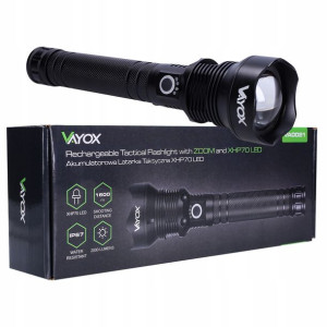 Latarka Taktyczna Led Usb Mocna 25w Zoom Vayox
