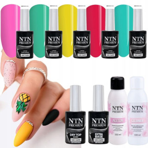 NTN 5x lakier hybrydowy + Baza Top Aceton Cleaner