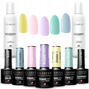 9x Claresa lakiery hybrydowe TOP BAZA cleaner acet