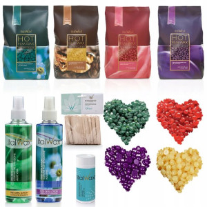 Zestaw depilacja 4x wosk twardy 500g lotion talk