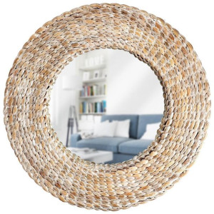 Naturalne lustro okrągłe BOHO naścienne wiszące