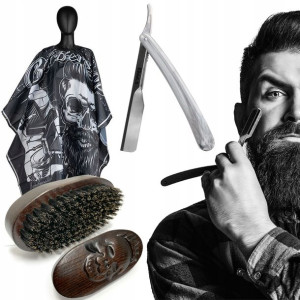 Zestaw do brody brzytwa peleryna szczotka barber
