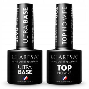 2x Claresa lakiery hybrydowe TOP NO WIPE 5g + ULTRA BASE 5g