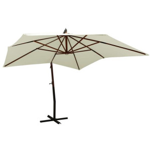 Wiszący parasol na drewnianym słupku, 300 cm, piaskowa biel