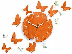 Zegar Na Ścianę Ultra Cichy 14 Motyli Orange