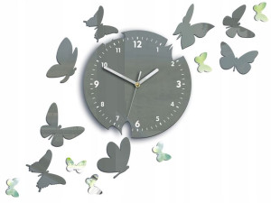Zegar Na Ścianę Ultra Cichy 14 Motyli Gray
