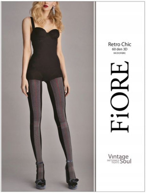 RETRO CHIC Rajstopy Wzory FIORE 60den R4 BLACK/MEL
