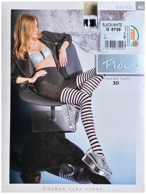 MADISA Rajstopy Wzory FIORE 40 DEN R3 BLACK-WHITE