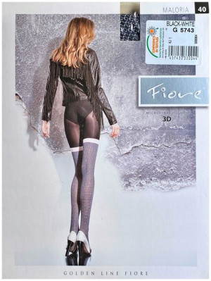 MALORIA Rajstopy Wzory FIORE 40DEN R2 BLACK-WHITE