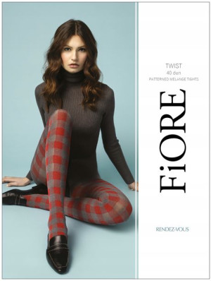 TWIST Rajstopy Wzory FIORE 40 DEN R3 MELANGE/RED