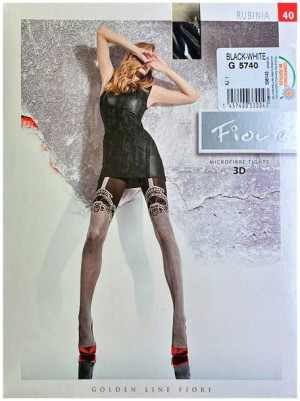 RUBINIA Rajstopy Wzory FIORE 40 DEN R4 BLACK-WHITE