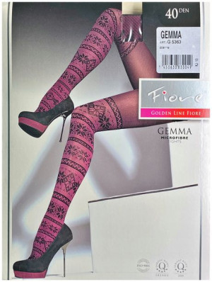 GEMMA Rajstopy Wzory FIORE 40 DEN R4 BLUEBERRY