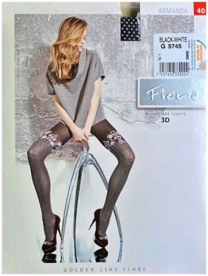 ARMANDA Rajstopy Wzory FIORE 40 DEN R2 BLACK-WHITE