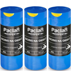 PACLAN EXPERT Worki na śmieci z taśmą 60 L 3 ROLKI