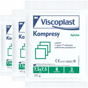3 SZT VISCOPLAST Jałowe kompresy gazowe 7.5x7.5 cm