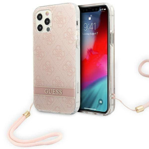 Etui IPHONE 12 / 12 PRO Guess Hardcase 4G Print Strap (GUOHCP12MH4STP) różo