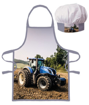 Fartuszek kuchenny dzieci czapka szefa Traktor blu