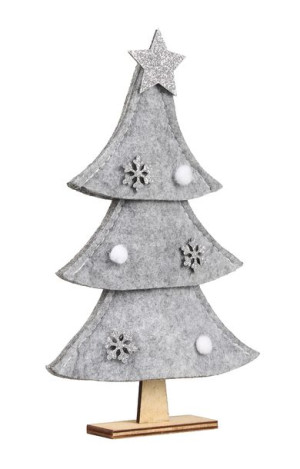 Ozdoba Świąteczna Choinka Filcowa Szara Mała 13x3,5x21 Cm