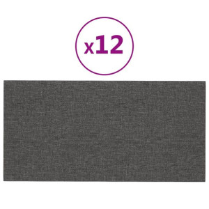 Panele ścienne, 12 szt, ciemnoszare, 30x15 cm, tkanina, 0,54 m²
